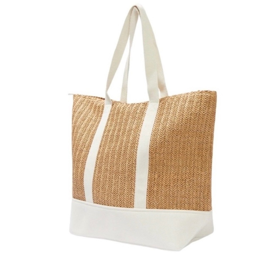 Show Me Your Mumu Paper and Straw Tote Bag Slouchy Beach Sunseeker Canvas New